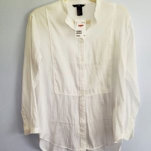 H&M NWT White Sheer Blouse Button Up SZ 2